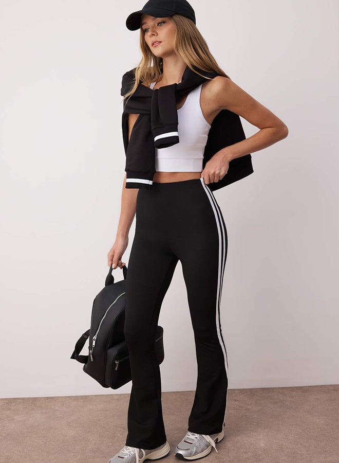 trendyol Black Diver/Scuba Fabric Stripe Detail Spanish Leg Yoga Knitted Sports Leggings - Image 1