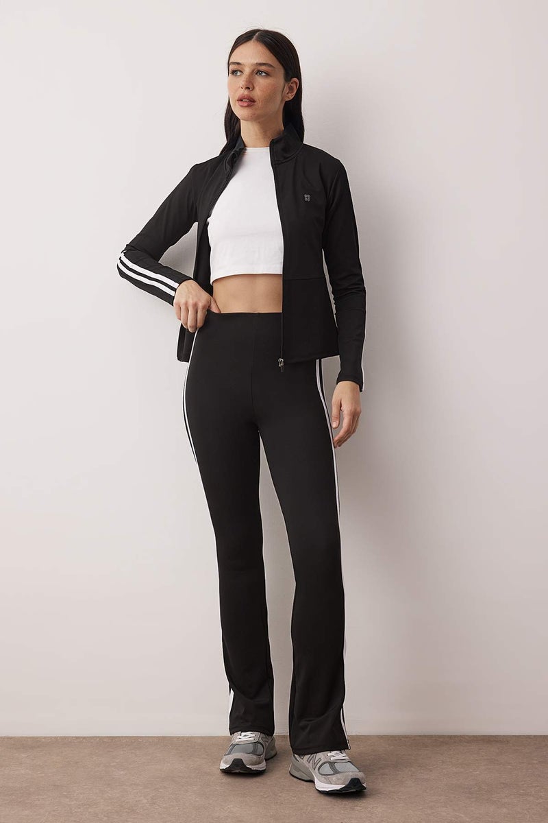 trendyol Black Diver/Scuba Fabric Stripe Detail Spanish Leg Yoga Knitted Sports Leggings - Image 2