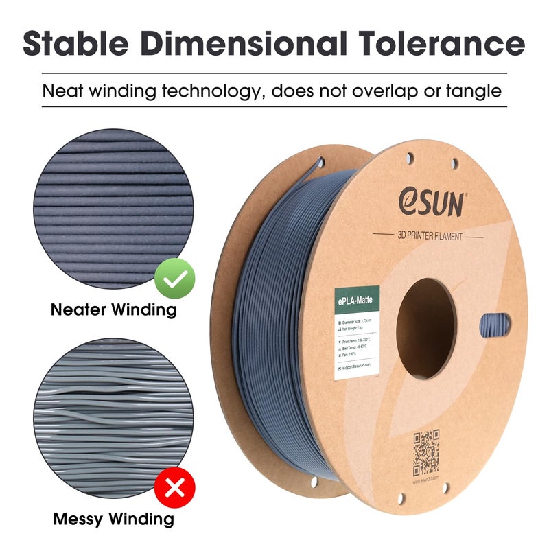 eSUN Upgraded Matte PLA Filament 1.75mm, Shine-Free Color, Frosted Texture, 1KG Spool (2.2 LBS) 3D Printing Filament for 3D Printers, Deep Grey - Image 3