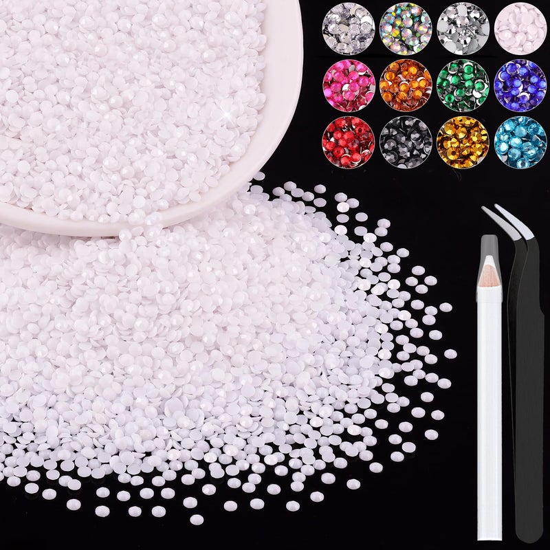 5000PCS 3mm Resin Rhinestones in Bulk White Bedazzling Flatback Crystals for Crafts DIY Nail Decoration Gems Charms for Tumbler Shoes Clothing Fabric with Pickup Pen and Tweezers