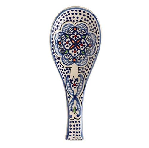 Kitchen Krafts Quadow Spoon Holder/ Spoon Rest Ceramic Blue and White Hand Crafted and Hand Painted Northern African Design - Image 3