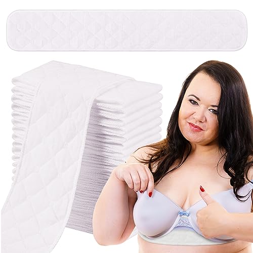 Toulite 20 Pcs Bra Liners for Sweat 18x3 Inch 3 Layer Washable Rectangle Cotton Under Breasts Pads for Women Absorb Sweating (White,M) - Image 1
