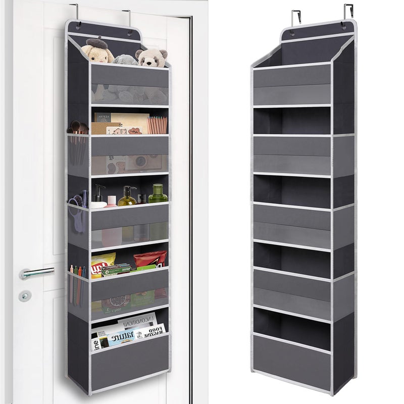 TYMENSH Over Door Organizer with 5 Large Pockets Heavy Duty Hanging Organizer Storage Closet Bathroom Nursery Bedroom Dorm Toys Cosmetics Sundries and Baby Essentials Gray