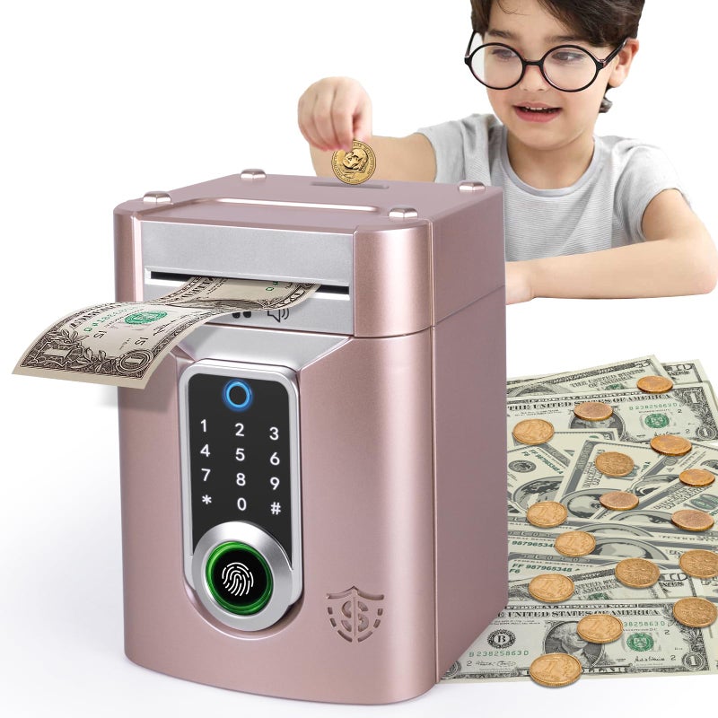 Refasy Touchscreen Piggy Bank ATM Bank Toy for Kids Age 3-12, Electronic Money Bank Coin Bank with Music Kids Safe Birthday Xmas Gifts Toys for 3 4 5 6 7 8 9 10 11 12 Year Old Boys Girls (Rose Gold) - Image 1
