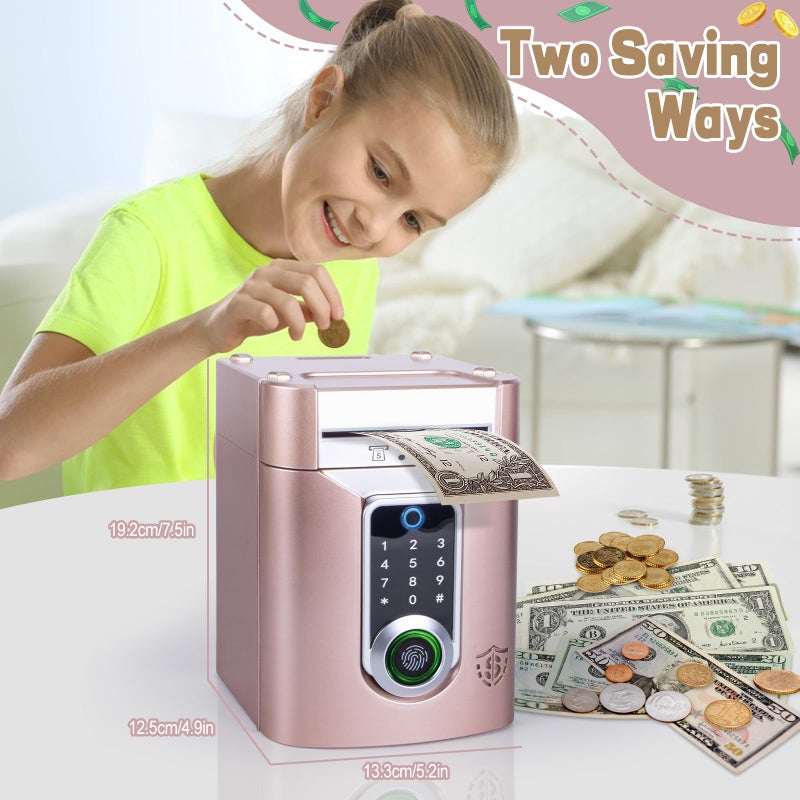 Refasy Touchscreen Piggy Bank ATM Bank Toy for Kids Age 3-12, Electronic Money Bank Coin Bank with Music Kids Safe Birthday Xmas Gifts Toys for 3 4 5 6 7 8 9 10 11 12 Year Old Boys Girls (Rose Gold) - Image 4
