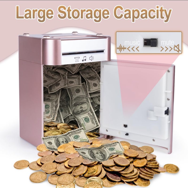 Refasy Touchscreen Piggy Bank ATM Bank Toy for Kids Age 3-12, Electronic Money Bank Coin Bank with Music Kids Safe Birthday Xmas Gifts Toys for 3 4 5 6 7 8 9 10 11 12 Year Old Boys Girls (Rose Gold) - Image 5