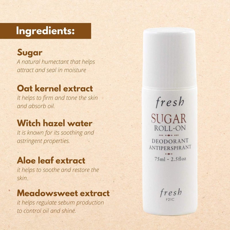 Fresh Sugar Roll-On Deodorant - Alcohol-Free, 75ml (2.5oz) for Long-Lasting Odor Protection - Image 3