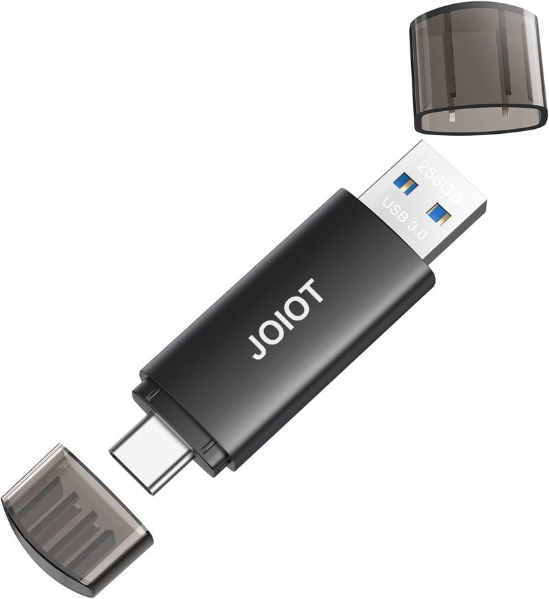 محرك أقراص فلاش JOIOT سعة 256 جيجابايت USB C مزدوج USB 3.0 Type C + USB A محرك إبهام محمول 2 في 1 للهواتف الذكية والأجهزة اللوحية وأجهزة الكمبيوتر وماك وآيفون 15 باللون الأسود - Image 1
