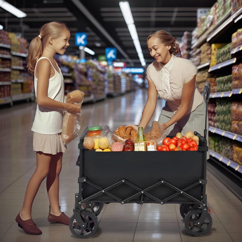 Finnhomy 150L Folding Wagon with Brake, Collapsible Beach Trolley, 150KGs Capacity, Garden Trolley Wagon with Drink Holders - Image 3