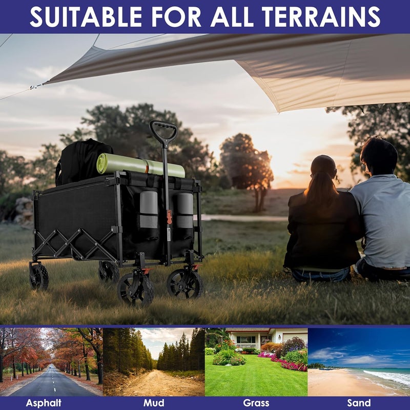 Finnhomy 150L Folding Wagon with Brake, Collapsible Beach Trolley, 150KGs Capacity, Garden Trolley Wagon with Drink Holders - Image 2
