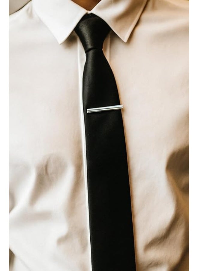 4 قطعة ربطة مقطع مجموعة للرجال - كلاسيكي رقيقة ربطة بار للارتداء الرسمي والأعمال - صندوق هدايا أنيق - الانتهاء الممتاز، قبضة آمنة لربطات الربط (الأسود والفضة والذهب والأزرق) - Image 4