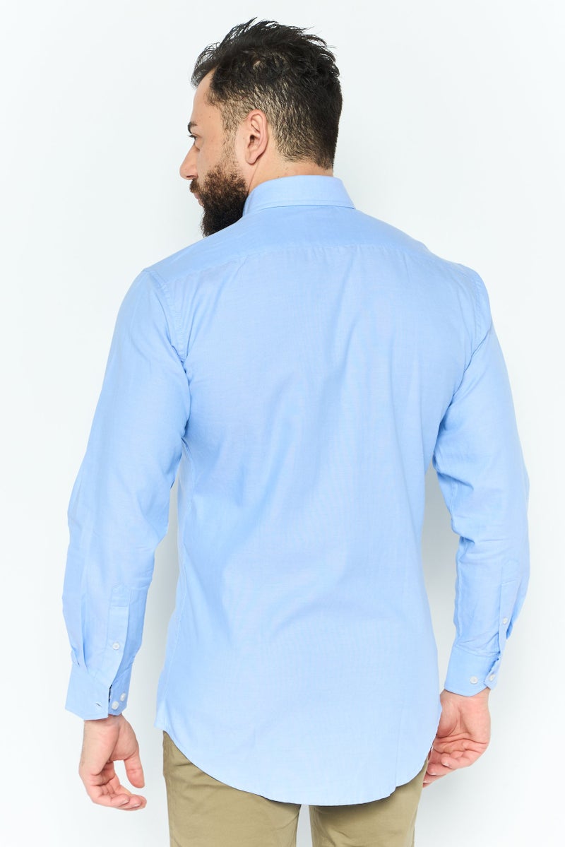 Tailorbyrd Men Regular Fit Embroidered Logo Long Sleeves Casual Shirt, Blue - Image 3