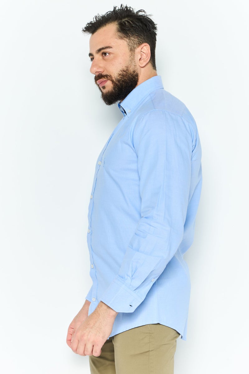 Tailorbyrd Men Regular Fit Embroidered Logo Long Sleeves Casual Shirt, Blue - Image 2