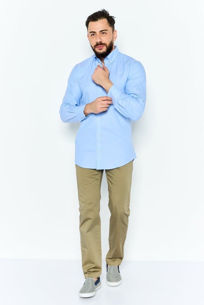 Tailorbyrd Men Regular Fit Embroidered Logo Long Sleeves Casual Shirt, Blue - Image 4