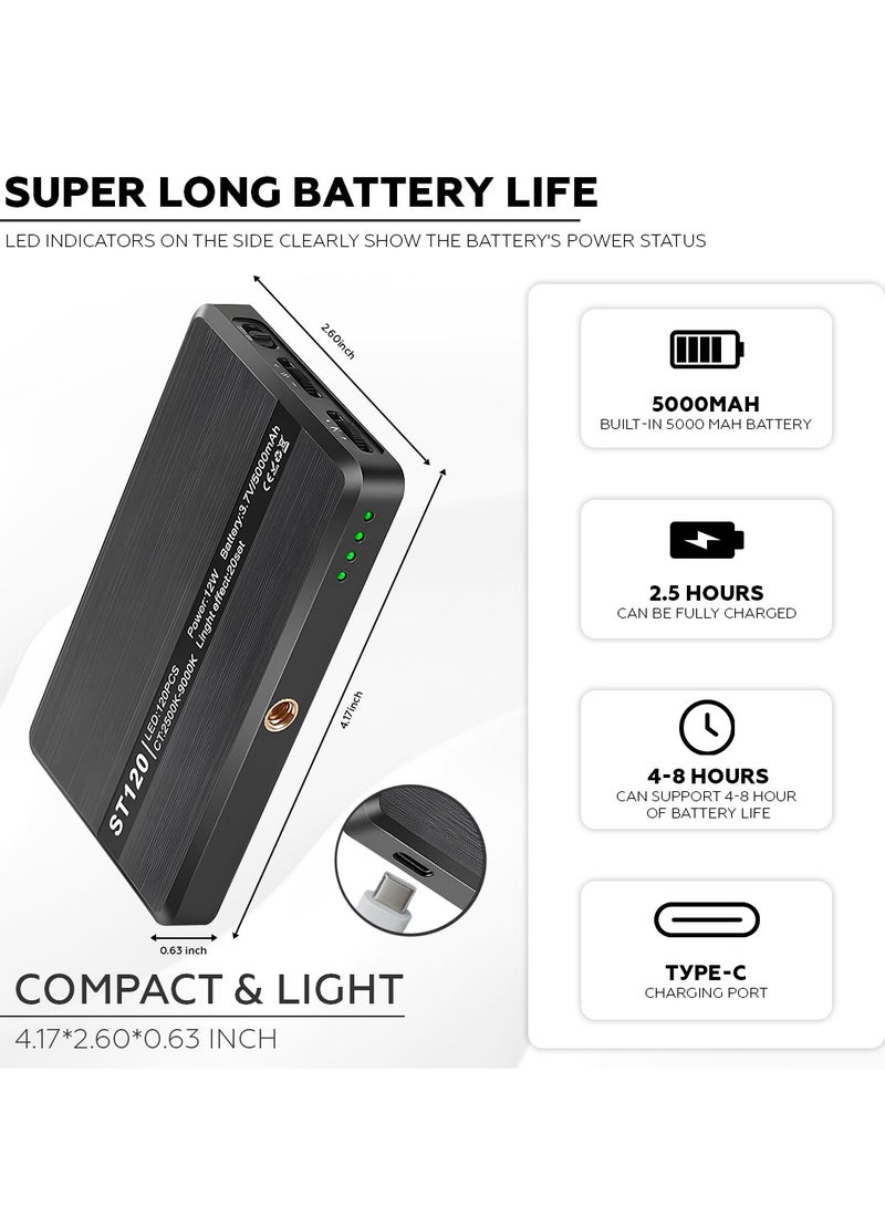 Photography Fill Light 120 LED 3000mAh 6 Color Cards, Selfie Light USB Rechargeable for Photo & Video with Front Back Clip for Phones Laptops Makeup TikTok Stream