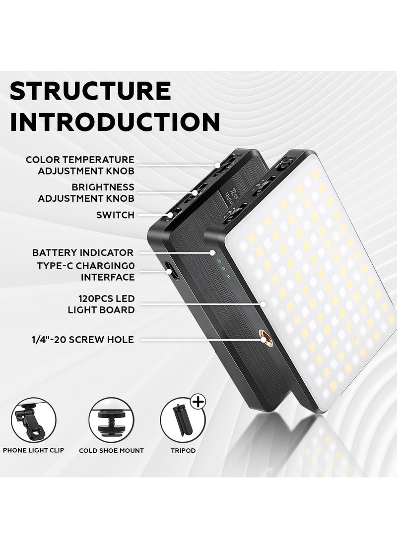Photography Fill Light 120 LED 3000mAh 6 Color Cards, Selfie Light USB Rechargeable for Photo & Video with Front Back Clip for Phones Laptops Makeup TikTok Stream