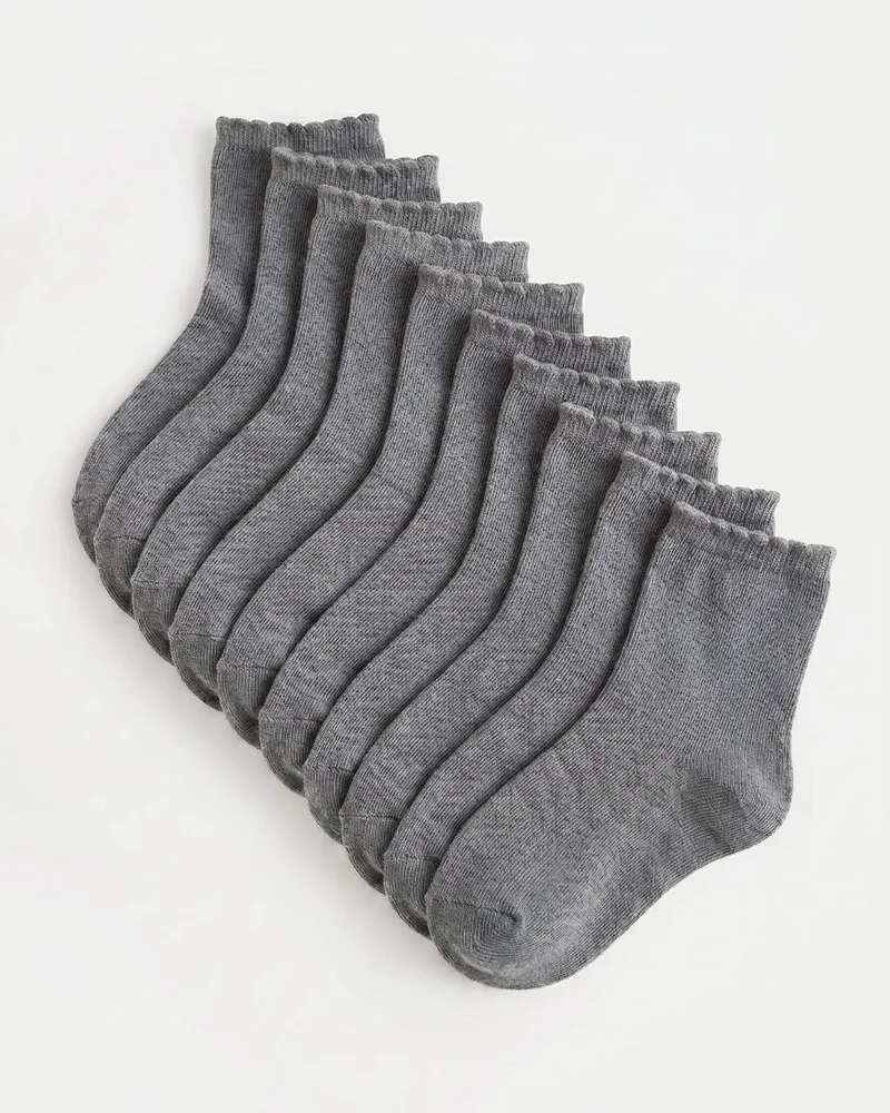 Redtag Girls Grey Ankle Socks Pack 5 Pairs