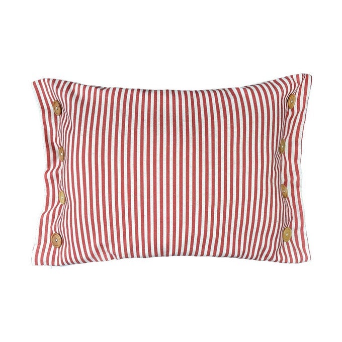 Red Stripes Buttons Linen Decorative Accent Throw Pillow Cases Cushions Covers for Sofa Couch Bed 16 x 20 Inches