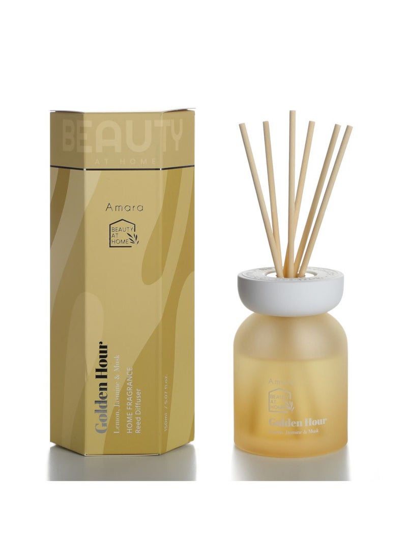 DANUBE HOME Amara Humble Golden Hour Reed Diffuser – Premium Long-Lasting Home Fragrance with Elegant Reed Sticks, Perfect for Living Room, Bedroom, Office & Spa, Enhances Ambiance & Air Freshening 100Ml  D72XH10.7Cm  - Image 1