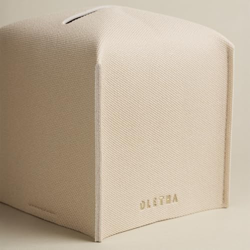 OLETHA Square Tissue Box Cover - Aesthetic Modern Farmhouse Decor for Room, Home & Office - Tissues Cube Boxes Holder - Canvas Grain, Greige - Image 4