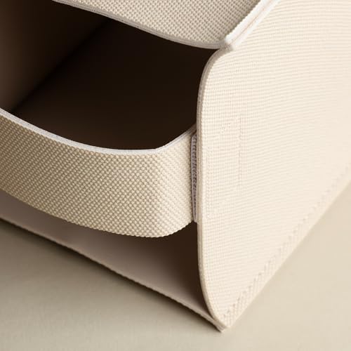 OLETHA Square Tissue Box Cover - Aesthetic Modern Farmhouse Decor for Room, Home & Office - Tissues Cube Boxes Holder - Canvas Grain, Greige - Image 5