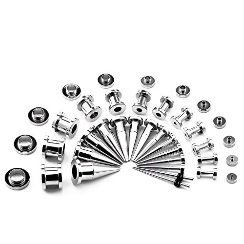 TBOSEN 36PCS Ear Gauge Stretching Kit Stainless Steel Double Flare Alloy Tapers 2 In 1 Plugs Set Eyelet 14G-00G… - Image 1