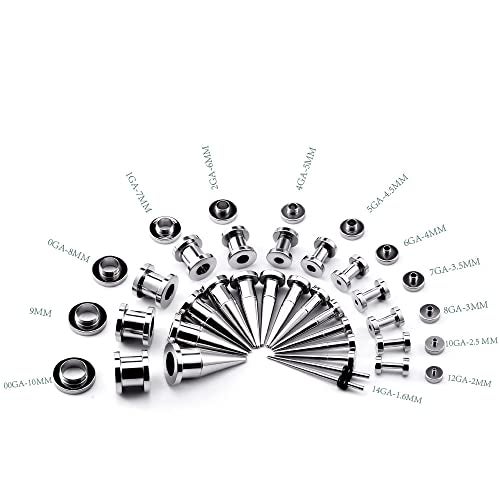 TBOSEN 36PCS Ear Gauge Stretching Kit Stainless Steel Double Flare Alloy Tapers 2 In 1 Plugs Set Eyelet 14G-00G… - Image 4