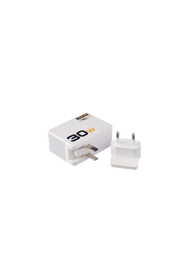 Aspor - ASPOR A858 Fast Charger QC 3.0 Plus IQ Output EU PIN Plus IPHONE Cable-3 USB - White - Image 1