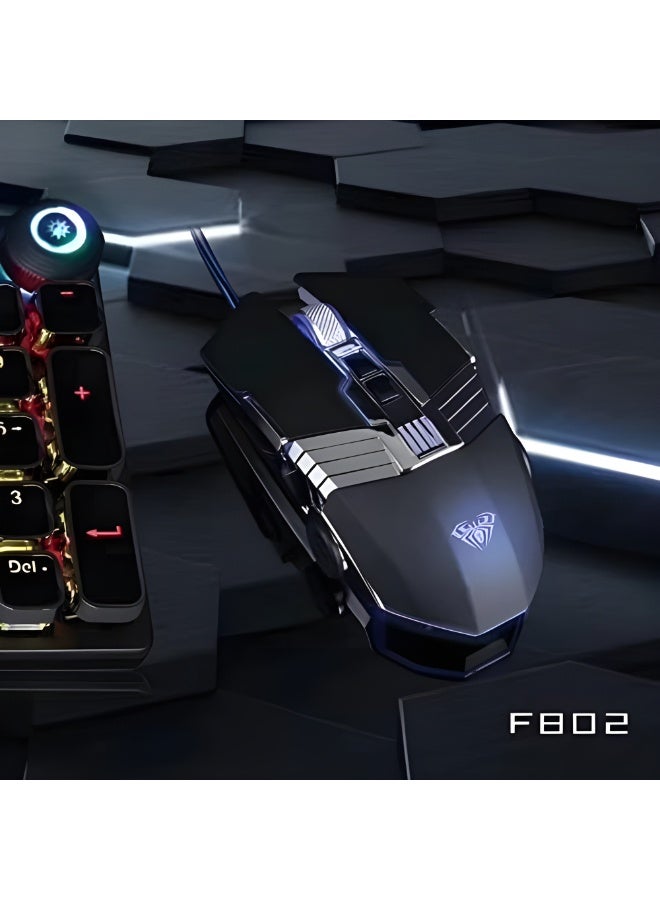 AULA F802 Wired Gaming Mouse - 4-Color Backlight - Customizable Buttons with High DPI Precision - USB Connection - Black - Image 3