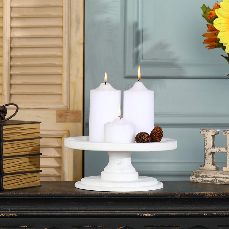 SOFE Natural Wooden Cake Stand Cake Pedestal Stand Round Candle Holder Tray Rustic Small Cake Stand 8 Inch for Dessert Cupcake Decorative Display Risers for Birthday Party Wedding