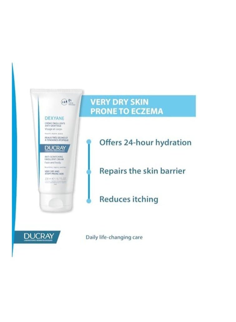 Ducray Keracnyl Ducray Dexyane Anti-Scratching Emollient Cream 200ml | Soothing Care for Dry & Itchy Skin - Image 2
