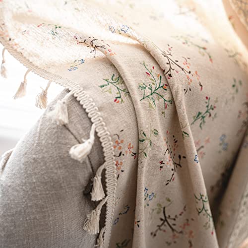 Sutuo Home Boho Curtain Semi-Blackout Crochet Hollow Lace Patchwork with Floral Print Cotton Linen Fabric, Handmade Tassels Rod Pocket Bohemian Window Drapes for Living Bedroom, 59"W x 84"L, 1 Panel - Image 5