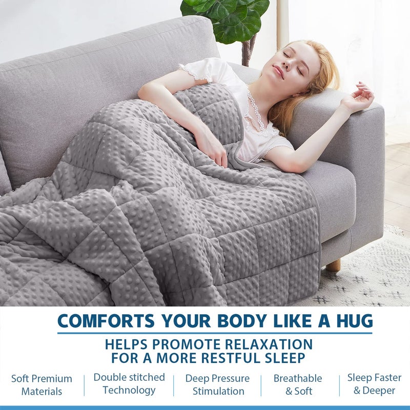 Huloo Sleep بطانية هولو سليب المثقلة للملكة 20 رطل للبالغين (60" × 80"، رمادي) بطانية مريحة وناعمة من مينيكي مثقلة لجميع الفصول، بطانية ثقيلة مع خرز زجاجي فاخر - Image 4