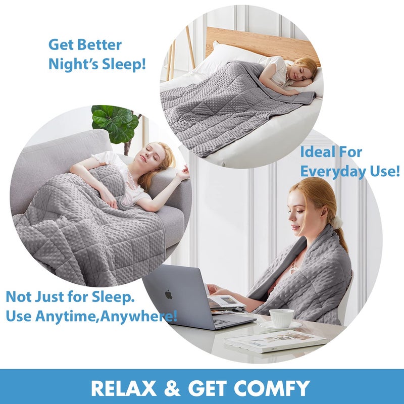 Huloo Sleep بطانية هولو سليب المثقلة للملكة 20 رطل للبالغين (60" × 80"، رمادي) بطانية مريحة وناعمة من مينيكي مثقلة لجميع الفصول، بطانية ثقيلة مع خرز زجاجي فاخر - Image 5
