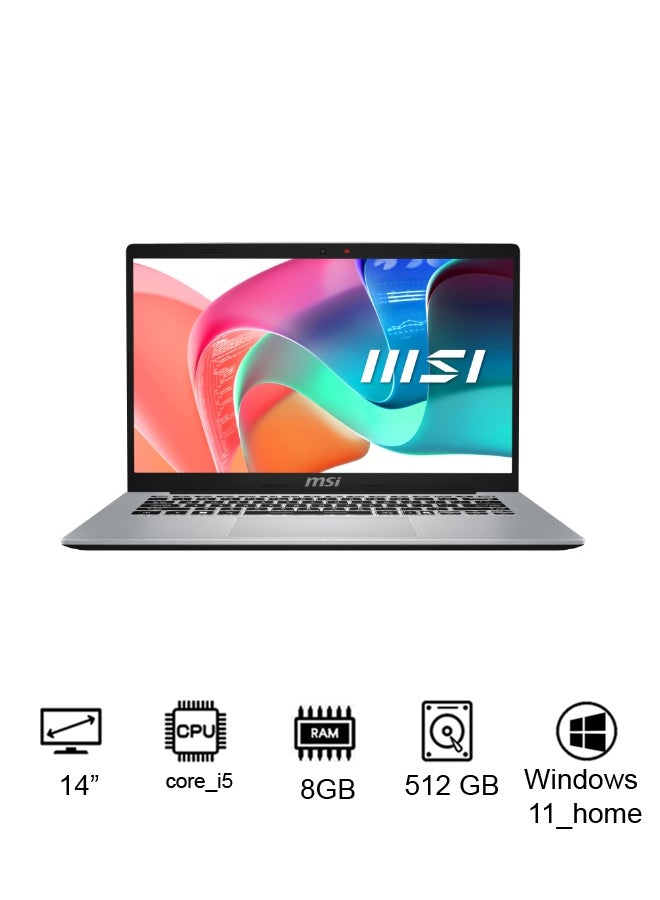 MSI Modern Laptop With 14-Inch Full HD Display,Core i5-1335U Processor/8GB RAM/512GB SSD/Iris Xe  Graphics/Windows 11 Home Urban Silver - Image 1