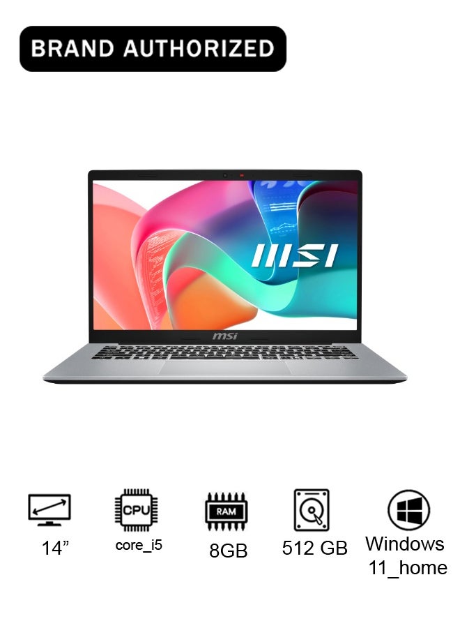 MSI Modern Laptop With 14-Inch Full HD Display,Core i5-1335U Processor/8GB RAM/512GB SSD/Iris Xe  Graphics/Windows 11 Home Urban Silver - Image 1