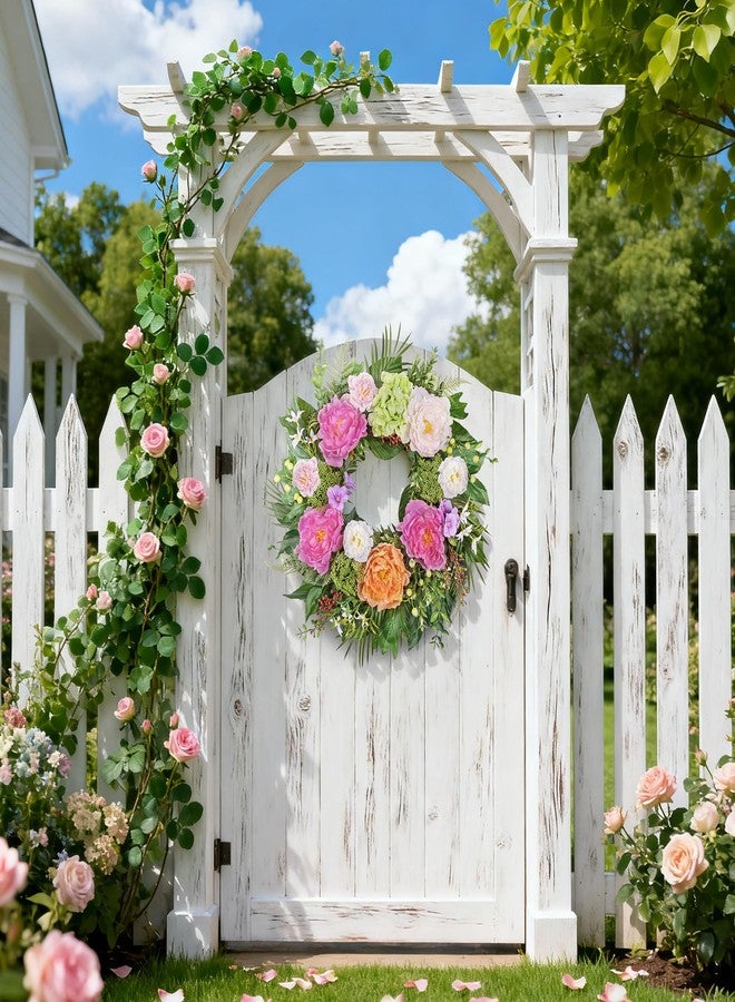 MDSTBN 24 Inch Spring Summer Wreaths for Front Door: Realistic Silk Peonies & Hydrangeas with Berry Greenery, Faux Flower Wreath for All Seasons Indoor Outdoor Decor for Porch Wall Wedding Farmhouse Home - Image 5