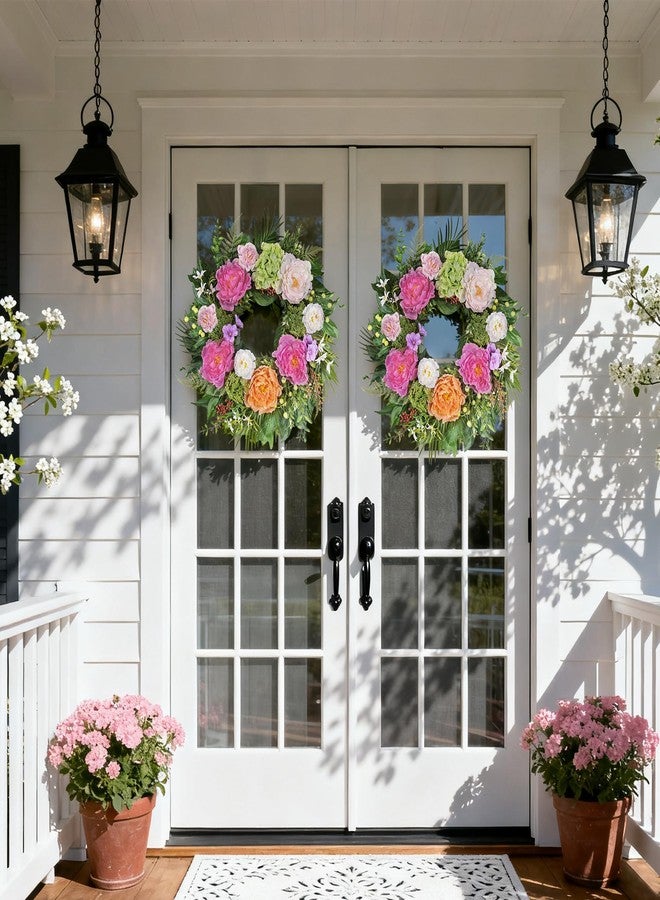MDSTBN 24 Inch Spring Summer Wreaths for Front Door: Realistic Silk Peonies & Hydrangeas with Berry Greenery, Faux Flower Wreath for All Seasons Indoor Outdoor Decor for Porch Wall Wedding Farmhouse Home - Image 3