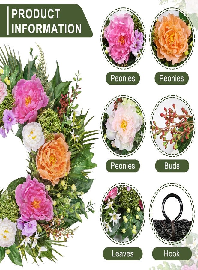 MDSTBN 24 Inch Spring Summer Wreaths for Front Door: Realistic Silk Peonies & Hydrangeas with Berry Greenery, Faux Flower Wreath for All Seasons Indoor Outdoor Decor for Porch Wall Wedding Farmhouse Home - Image 2