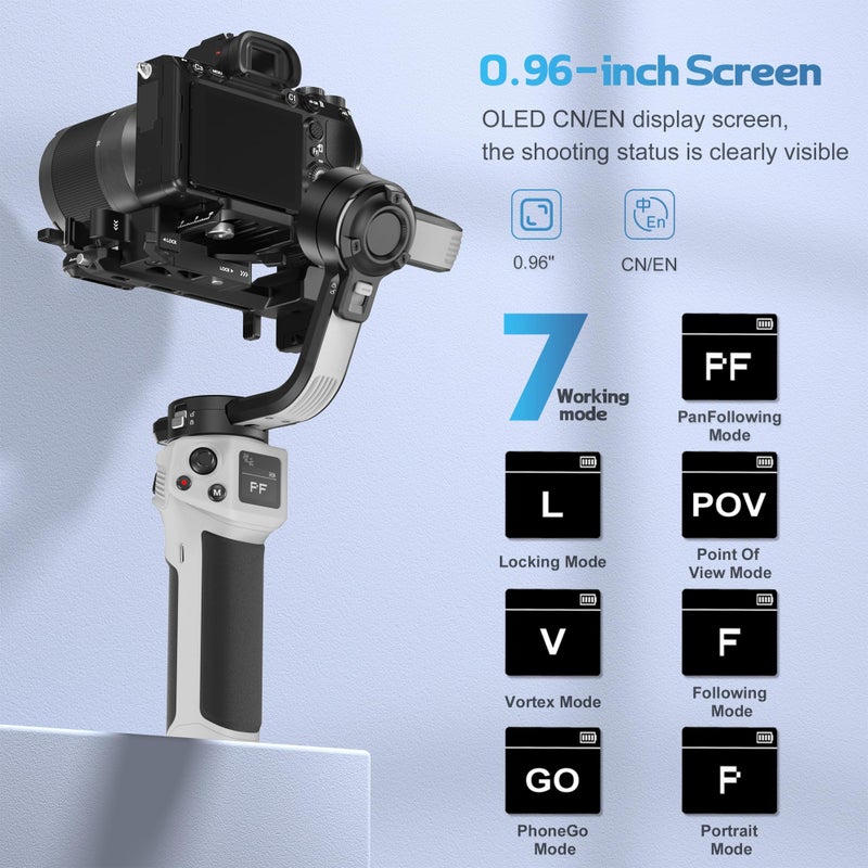ZHIYUN CINEPEER WEEBILL 3E Mirrorless Gimbal Lightweight Stabilizer, Up to 3kg/6.6lbs Payload, 3-Axis Camera Gimbal for Canon/Sony/Panasonic/Nikon, Bluetooth Shutter Control, Native Vertical Shooting - Image 5