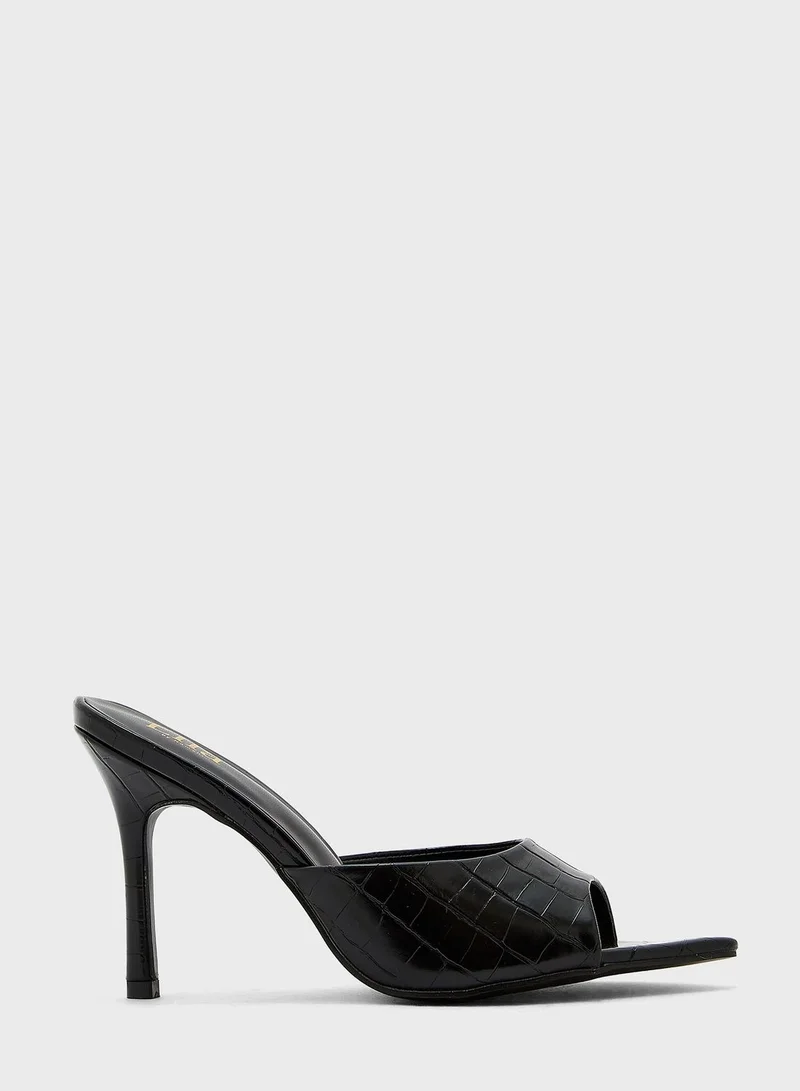 ELLA Rounded Point Croc Effect Mule Sandal