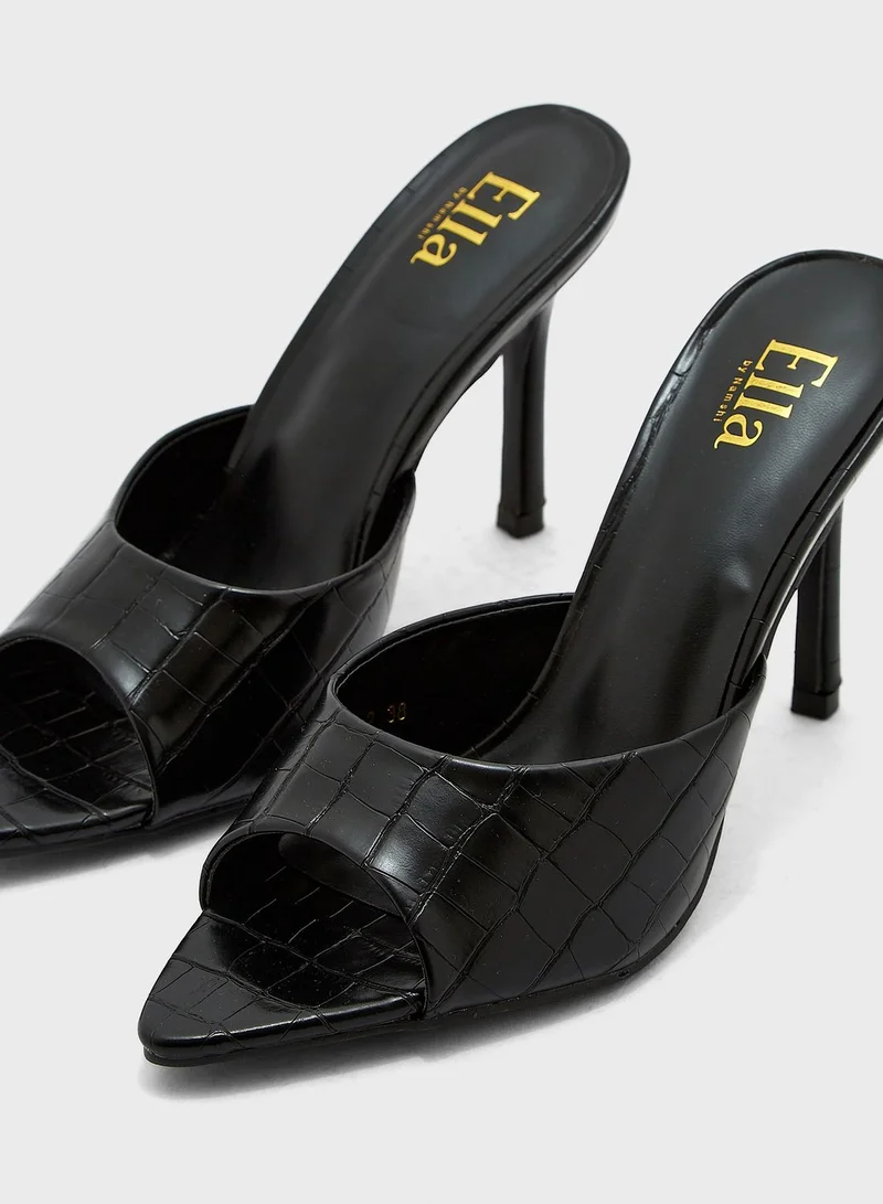 ELLA Rounded Point Croc Effect Mule Sandal