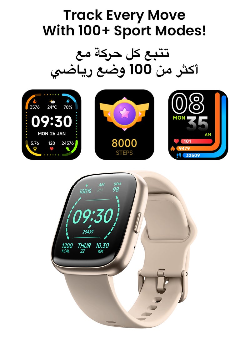 TinyMoose - Tinymoose Tempo Go Smartwatch – Long Battery Life, IP68 Waterproof, 100+ Fitness Modes, SpO2 & Heart Rate Tracking, High-Resolution Display, AI Control, Bluetooth Calling, Fit by Tinymoose App Integration - Pink Mist - Image 1