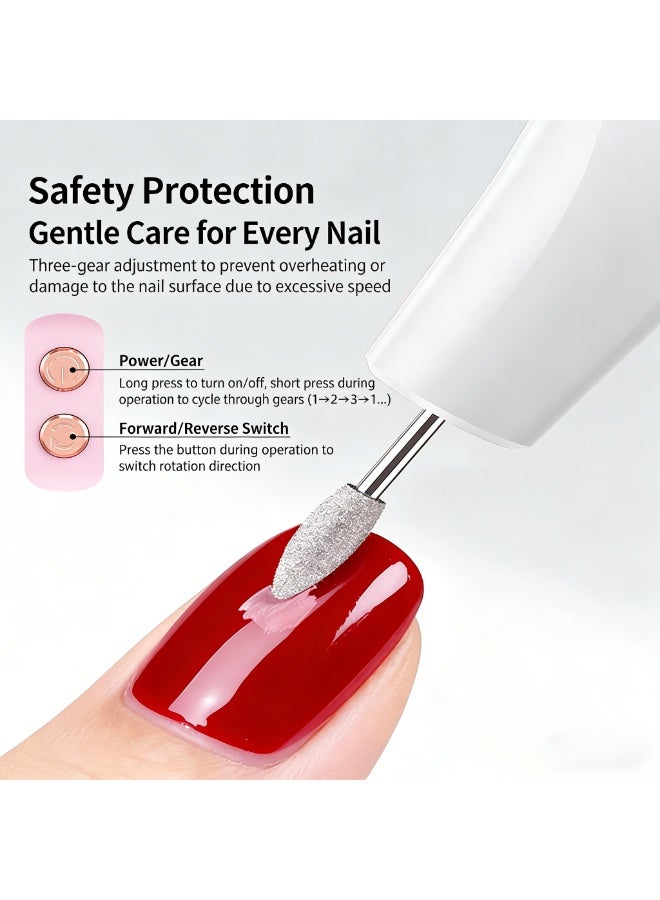 Professional White Nail Drill Machine | Portable & Quiet, 3-Speed Adjustable, All-in-One for Nail Shaping, Buffing, Gel Removal & Polishing - Image 2