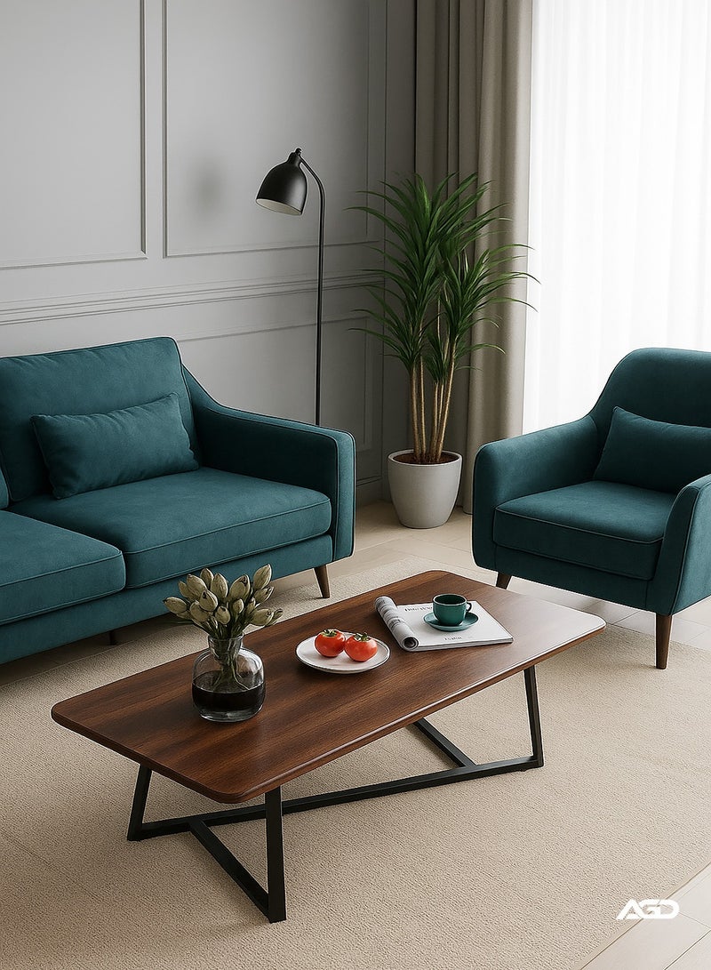 إيه جي دي طاولة قهوة مركزية كبيرة مستطيلة لغرفة المعيشة متعددة الاستخدامات بإطار معدني أسود - Image 1