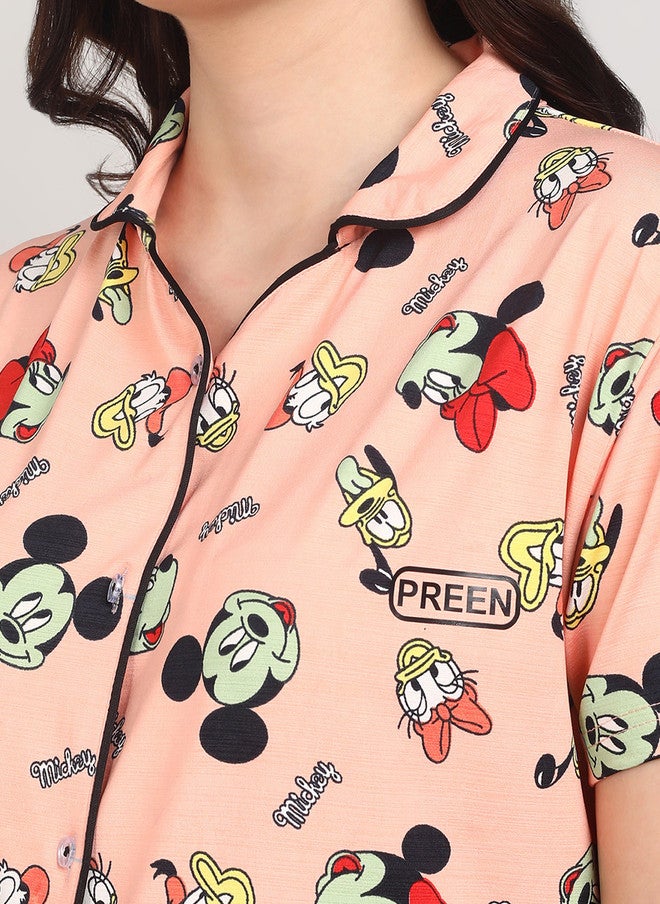 PREEN Women Printed Night Suit with Mickey Mouse Design - Image 2