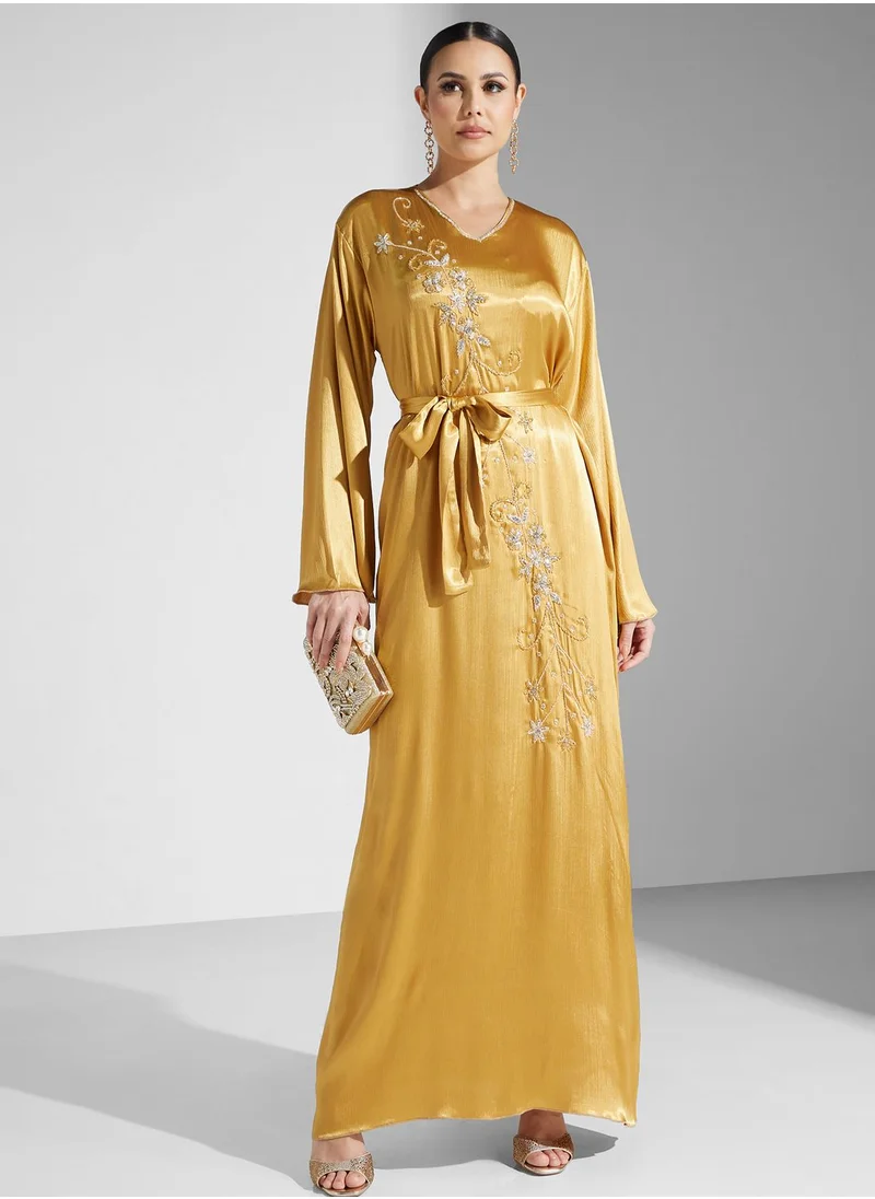 hayas closet Embellished Belted Jalabiya