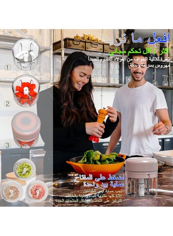 سيارم مفرمة ثوم، مفرمة ثوم كهربائية صغيرة 250 مل، مفرمة طعام مدمجة ببطارية قابلة لإعادة الشحن عبر USB، تستخدم لهرس البصل والثوم والفلفل والمكسرات وما إلى ذلك. تحتوي على أداة اثنين في واحد للملعقة والفرشاة - Image 4