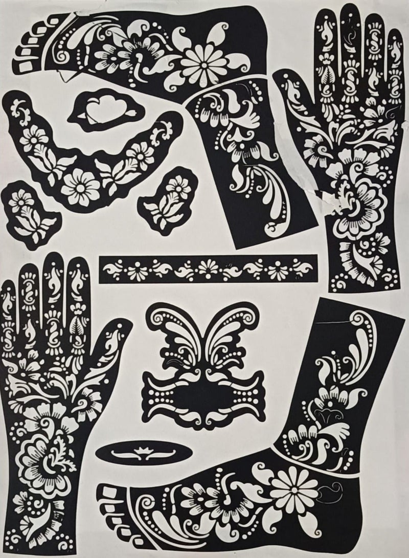 متجر ثيلياستور مجموعة قوالب حناء قابلة لإعادة الاستخدام لليدين والقدمين - قوالب تصميم حناء سهلة للمبتدئين والمحترفين | قوالب فنية للعيد والزفاف والمناسبات - Image 1