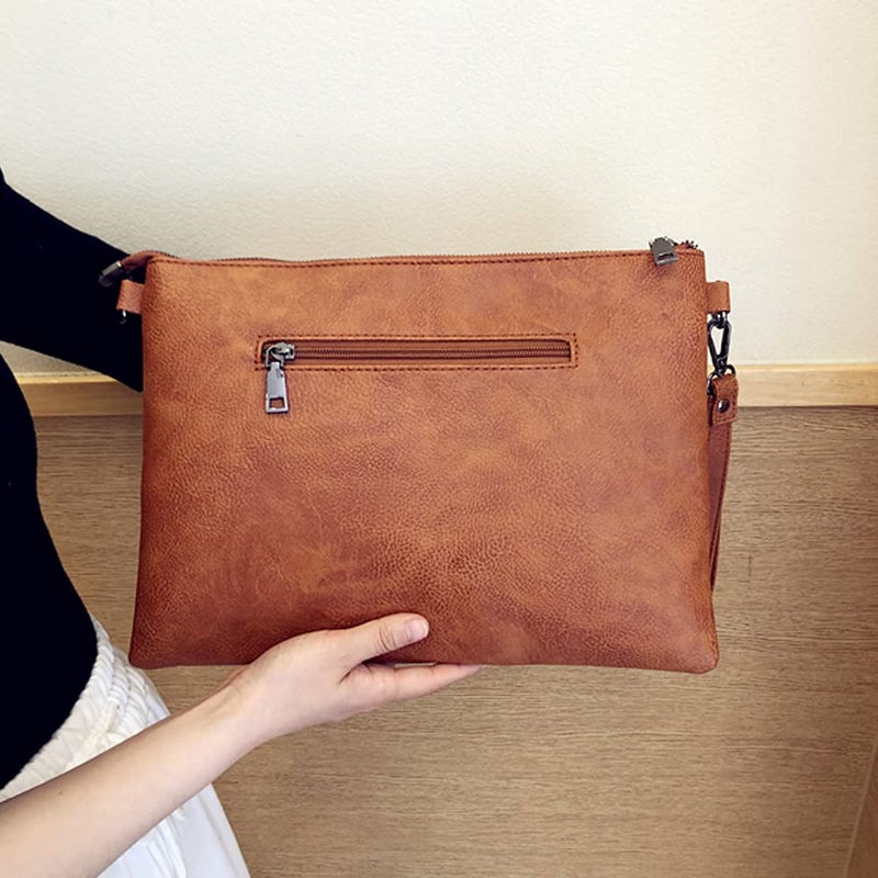 NIGEDU Oversized Clutch Bag Purse Women PU Leather Crossbody Shoulder Bags Studded Wristlet Handbag Rivet Envelope Clutches (Brown) - Image 5